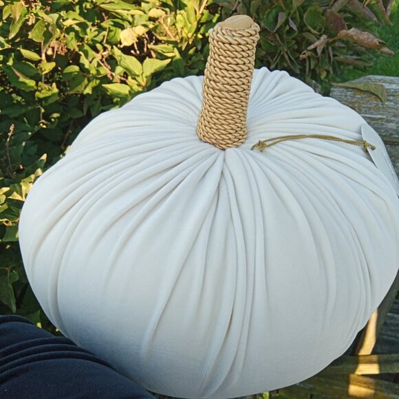Big Fall Decor Plush Pumpkins Black White Velvet Feel Stem - Picture 5 of 8
